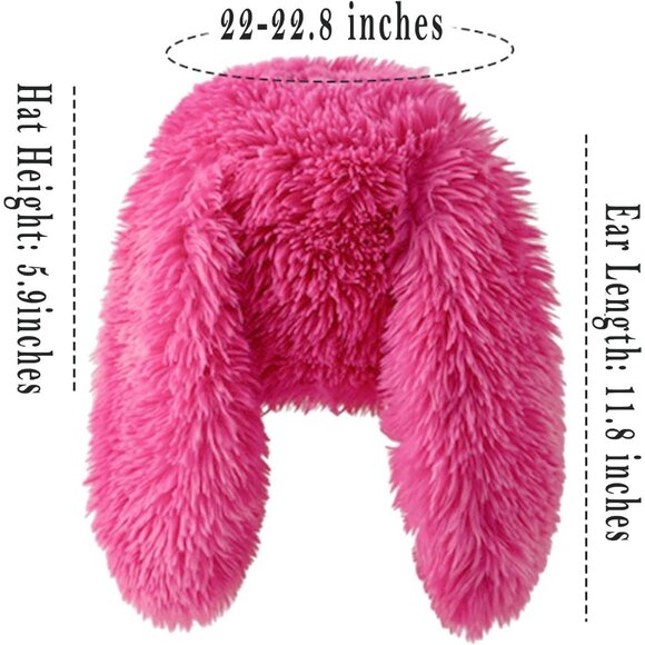 Y2K Fuzzy Bunny Hat for Women Girls Cute Furry Beanie with Long Rabbit Ears - Picture 6 of 6